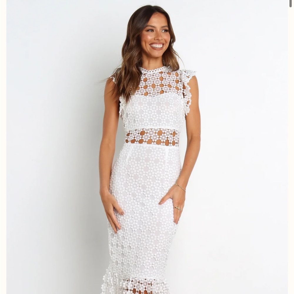 Petal & Pup White Crochet Midi Dress